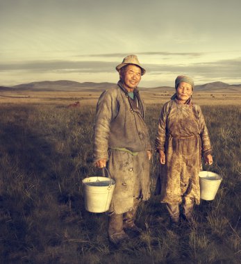 Mongolian Couple Farmers clipart