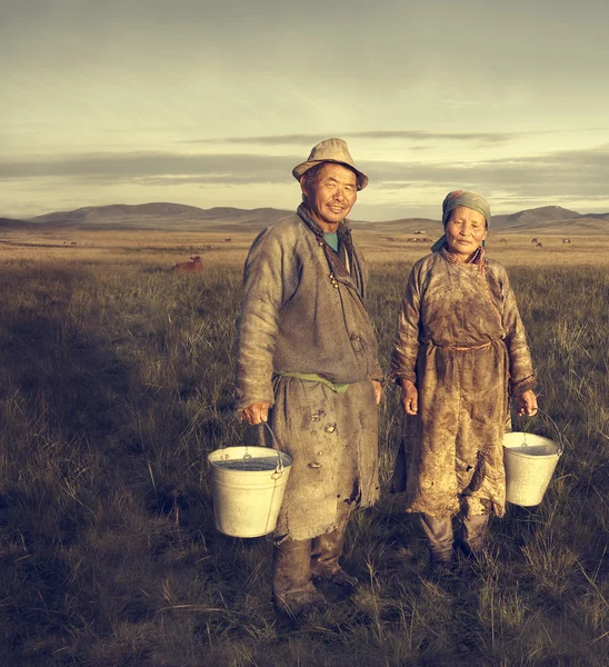 Пара монгольских фермеров — стоковое фото