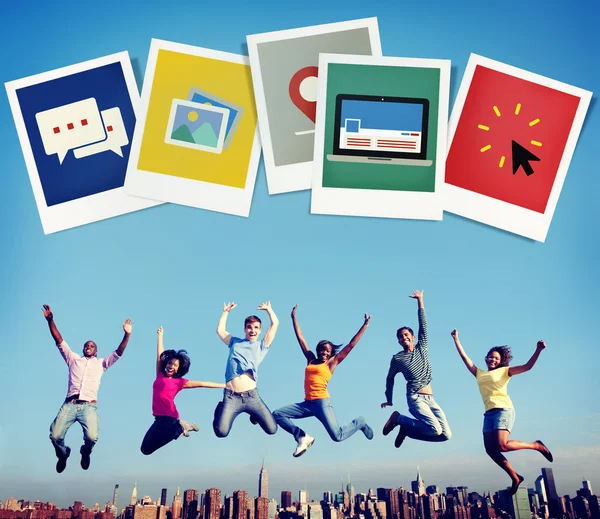 Group of multi ethnic people are jumping — Stock Photo, Image