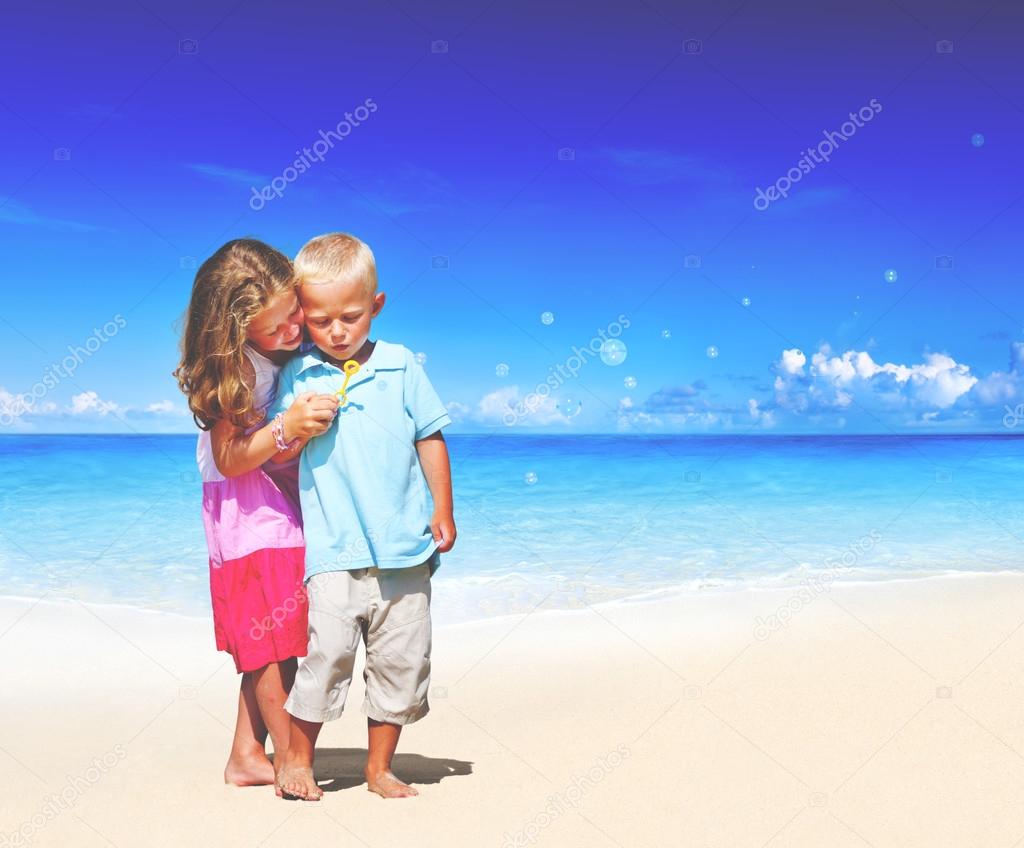Family at Summer Beach, Children Concept