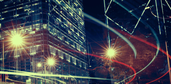 Beauty and Night View of Blurry Lights in a City Concept