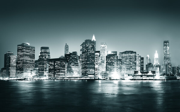 Здания, Panoramic Night New York City Concept
