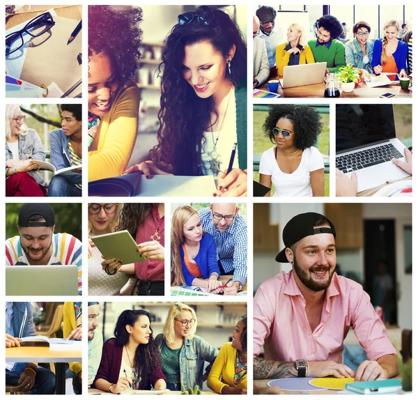 Diversità Studenti che utilizzano dispositivi digitali — Foto Stock