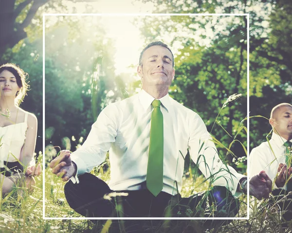 Businessman meditating in nature Concept — Stock Photo, Image