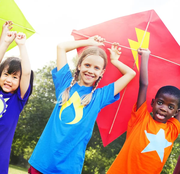 Kinderen spelen vliegers — Stockfoto