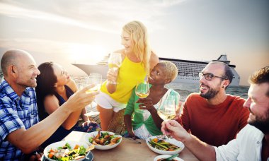 Friends Outdoor Dining at Beach Concept clipart