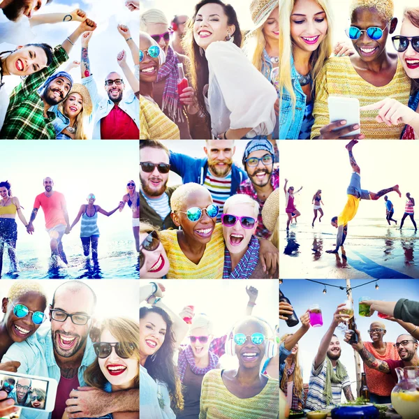 Young diverse happy people on the beach — Stock Photo, Image