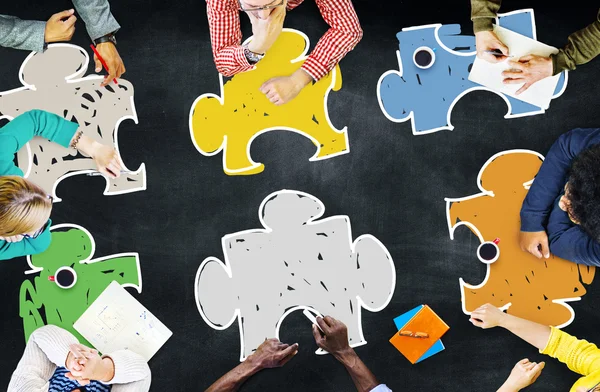 Group of Business People and Jigsaw Puzzle — Stock Photo, Image
