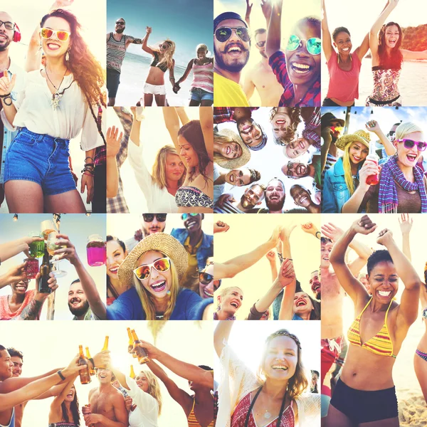 Amigos felizes na praia — Fotografia de Stock