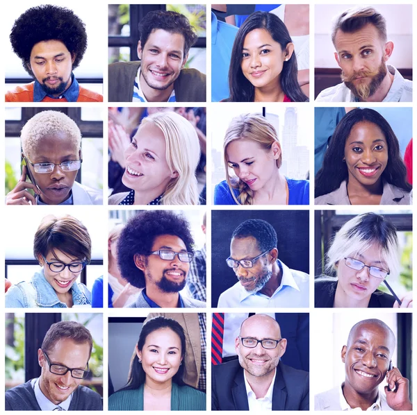 Collage van mensen uit het bedrijfsleven wordt geconfronteerd — Stockfoto