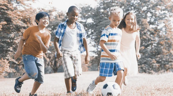 Παιδιά που παίζουν ποδόσφαιρο έννοια — Φωτογραφία Αρχείου