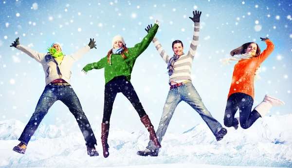 People Winter Jumping — Stock Photo, Image