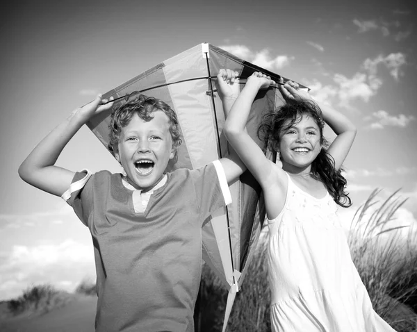 孩子们玩风筝 — 图库照片