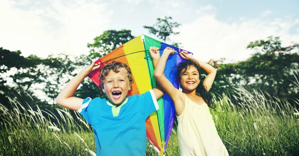 Niños jugando a la cometa —  Fotos de Stock