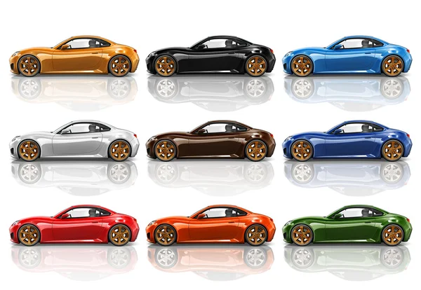 Auto's, vervoer 3d illustratie Concept — Stockfoto