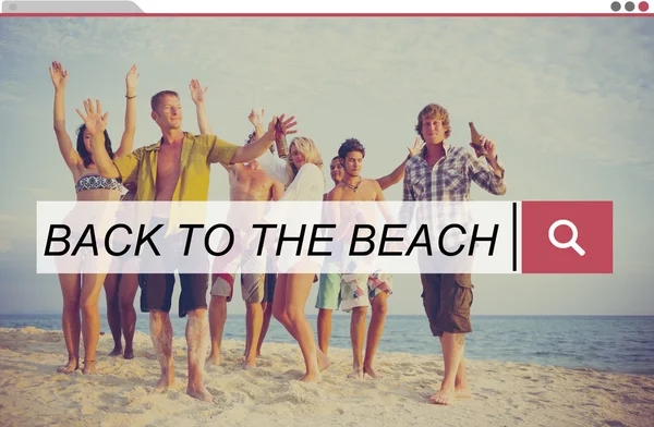 Arkadaşları ve geri için plaj rahatlama kavramı — Stok fotoğraf