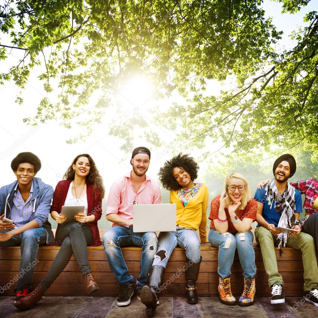 cheerful students in college park