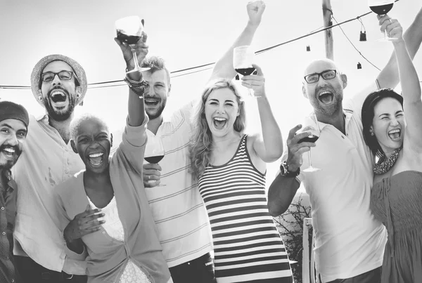 Celebração de Amigos na Festa ao Ar Livre — Fotografia de Stock