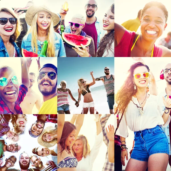 Jovens diversas pessoas felizes na praia — Fotografia de Stock