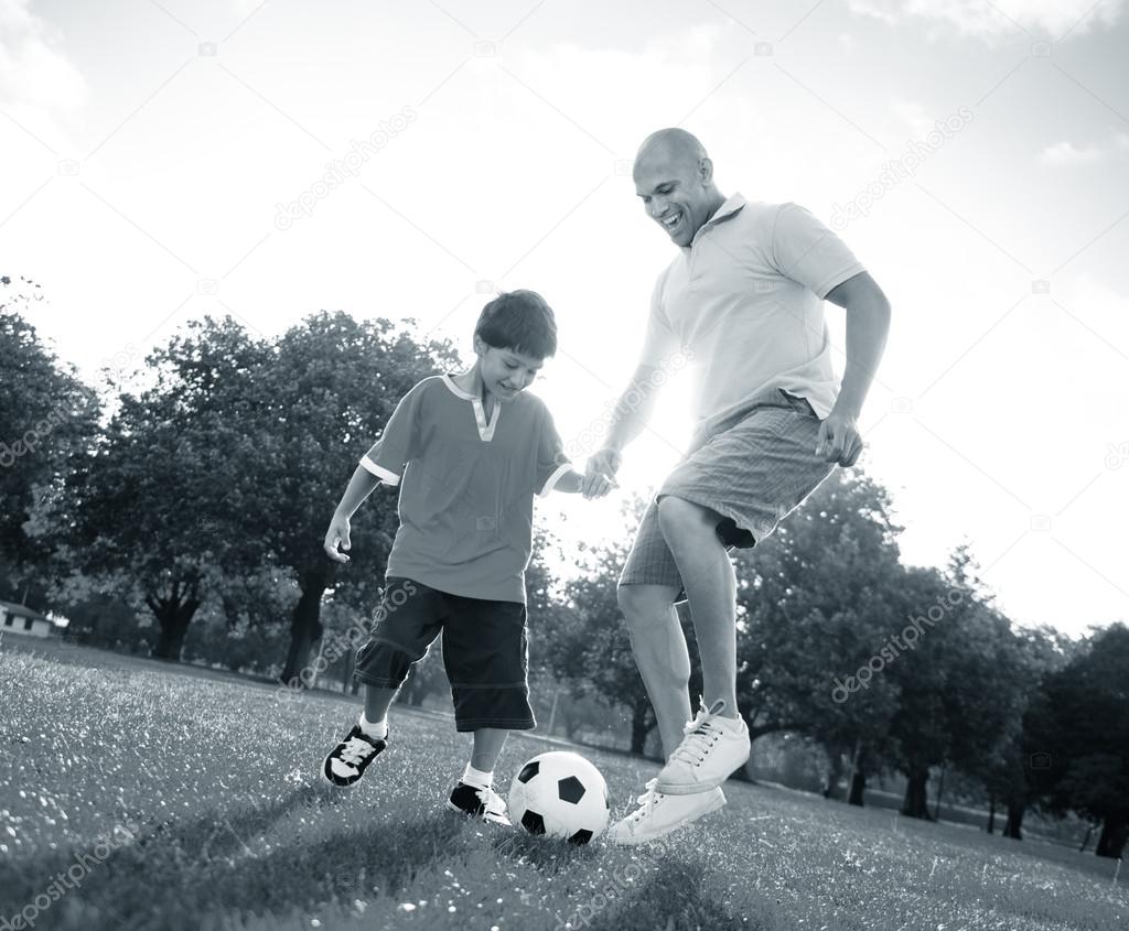 Father Son Playing Soccer