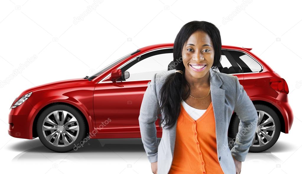 woman with car in behind