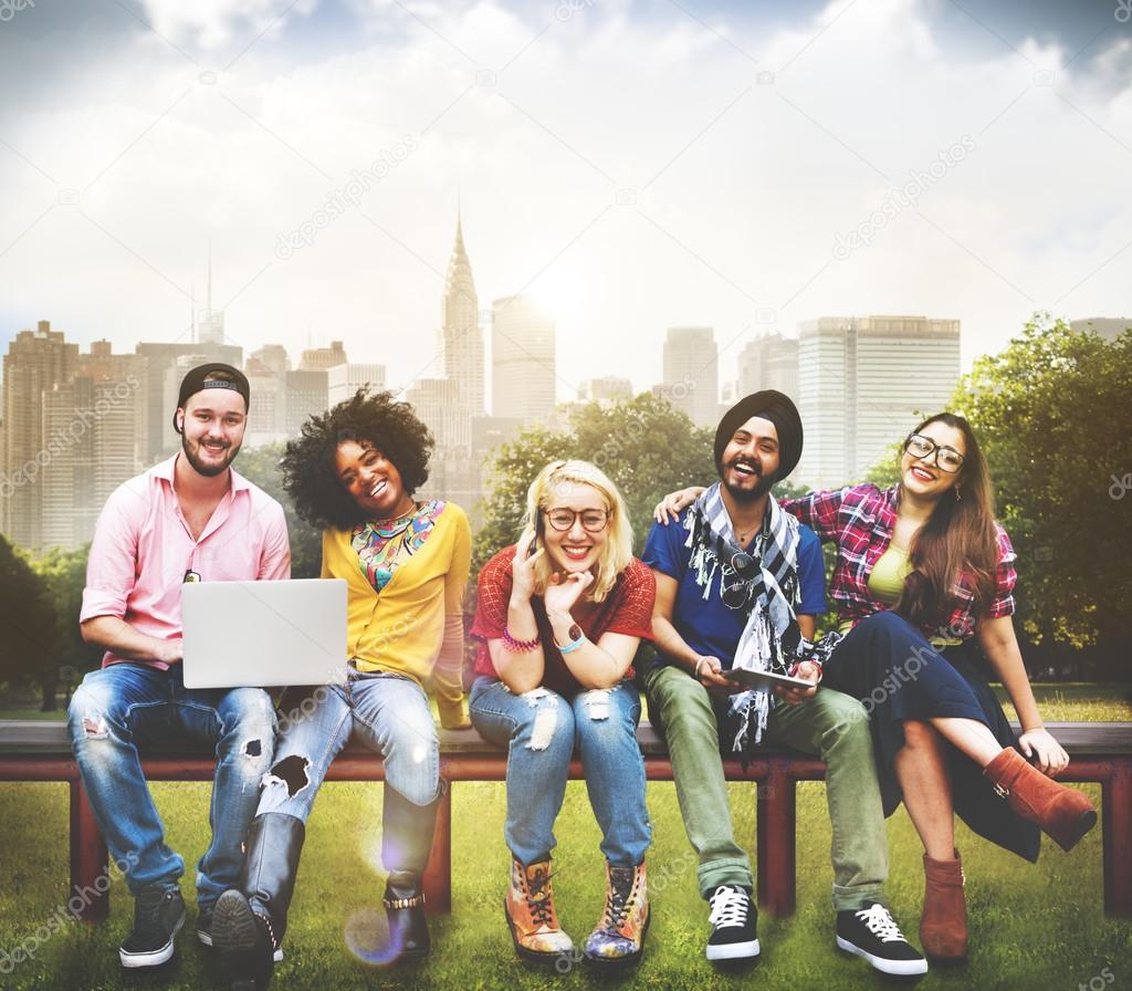 cheerful students in college park