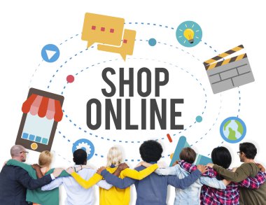 Farklı insanlar ve dükkan Online kavramı