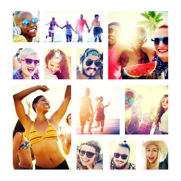 Молоді різноманітні щасливі люди на пляжі — стокове фото