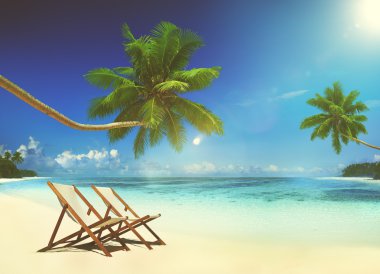 Güverte sandalyeleri tropikal plaj kavramı