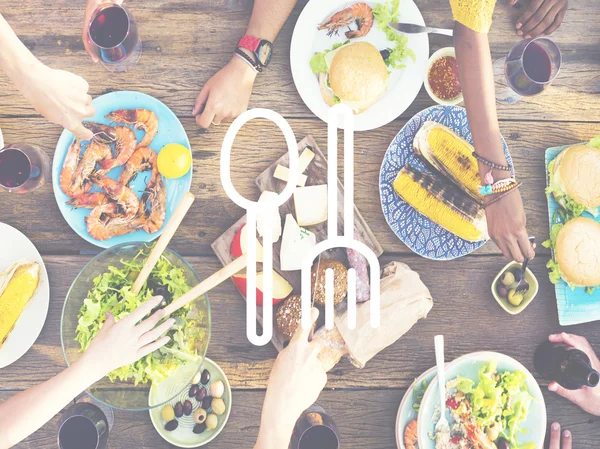 Spoon and Fork icons over table — Stock Photo, Image