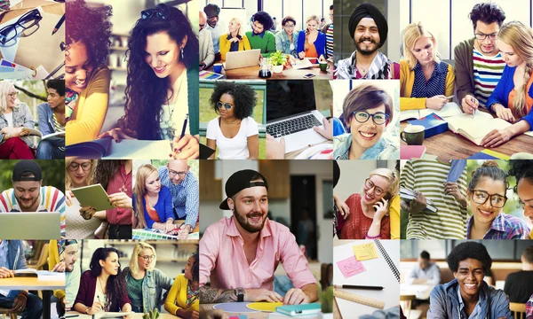 Diversidade Universitário Dispositivos Digitais de Estudantes Conceito de Trabalho em Equipe — Fotografia de Stock