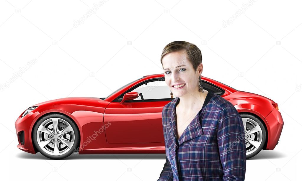 woman standing smilling with car behind her