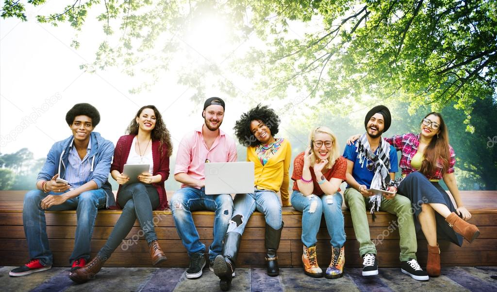 cheerful students in college park