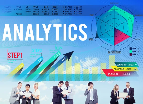 Analytics αξιολόγηση εξέταση ανάλυση σχεδιασμού έννοια — Φωτογραφία Αρχείου