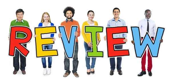 DIverse People Holding Text Review — Stock Photo, Image