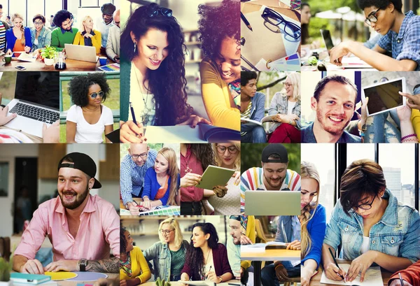 Diversity-Studenten nutzen digitale Geräte — Stockfoto