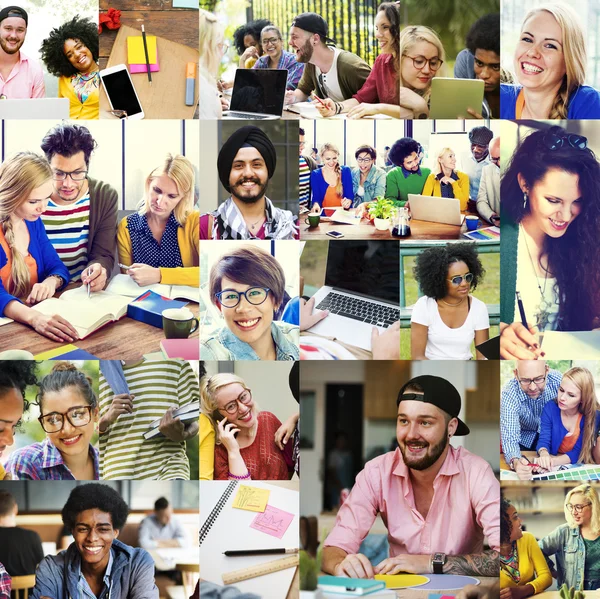 Diversity-Studenten nutzen digitale Geräte — Stockfoto