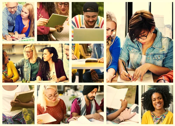 Diversity-Studenten nutzen digitale Geräte — Stockfoto