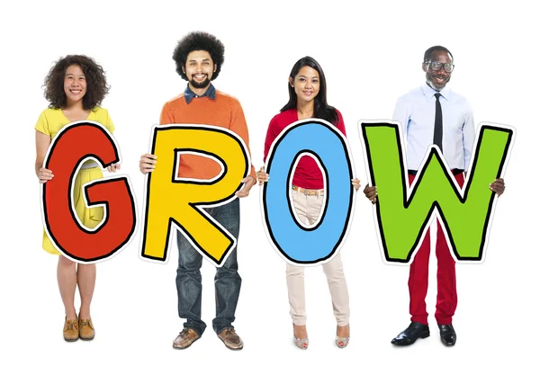 DIverse People Holding Text Grow — Stock Photo, Image