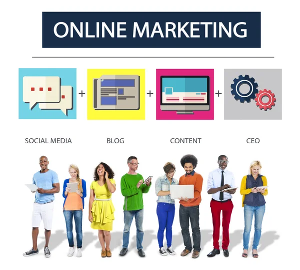 Diversidade Pessoas e conceito de marketing online — Fotografia de Stock