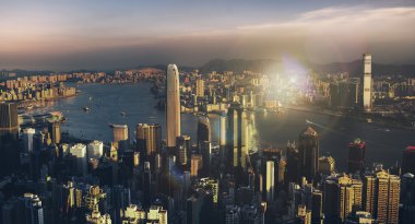 Hong Kong Sunset Victoria Limanı görünümü kavramı