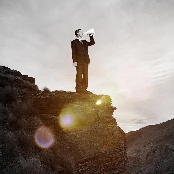 Businessman Shouting to Megaphone Concept — Stock Photo, Image