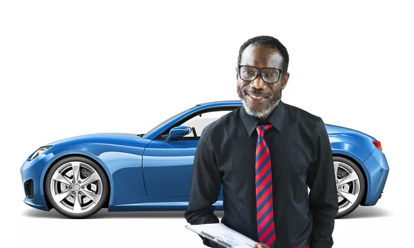Man with Car behind him — Stock Photo, Image