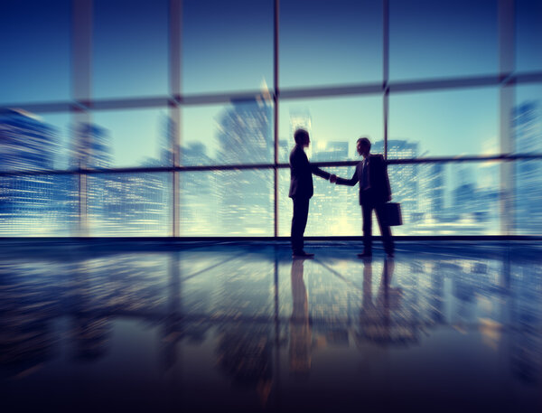 Business Men People Handshake Silhouettes Concept