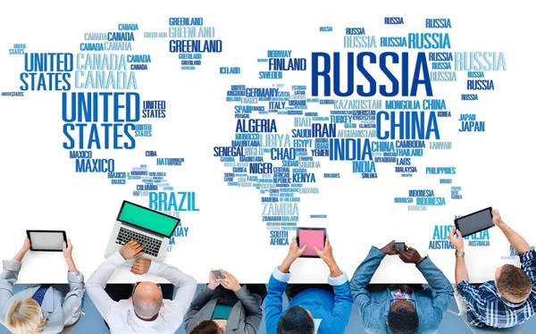 Gruppe Von Geschäftsleuten Und Russland Globale Welt Internationale Länder Globalisierungskonzept — Stockfoto