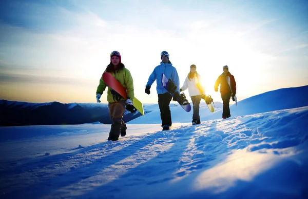 Extreme Group of Snowboarders — Stock Photo, Image