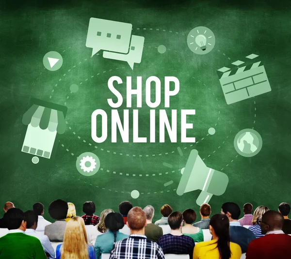 Folket på seminarium och Shop Online Concept — Stockfoto