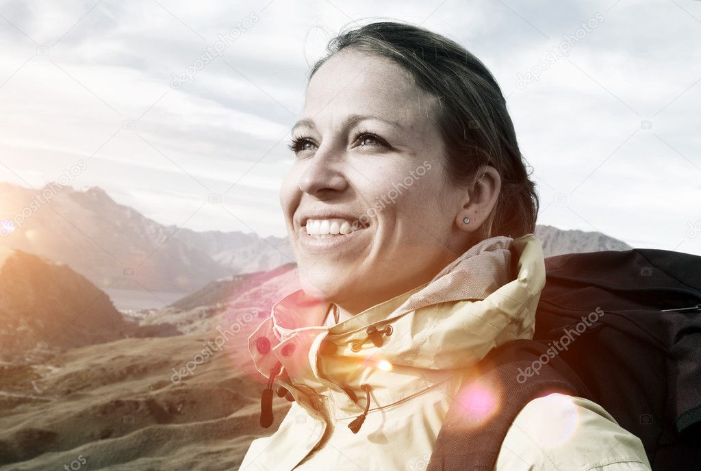 Woman Hiking in Mountains