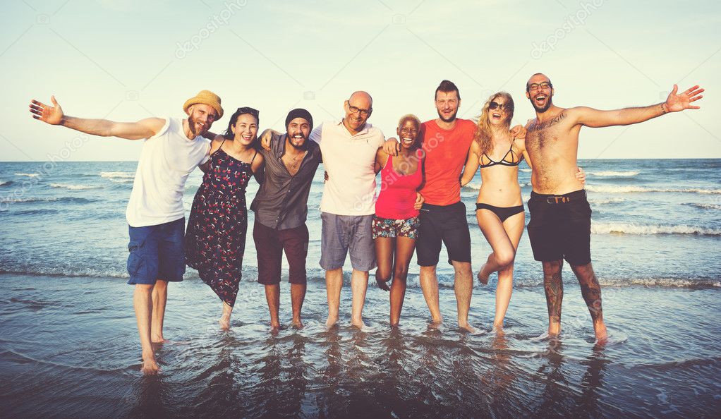 Friends on Beach at Summer