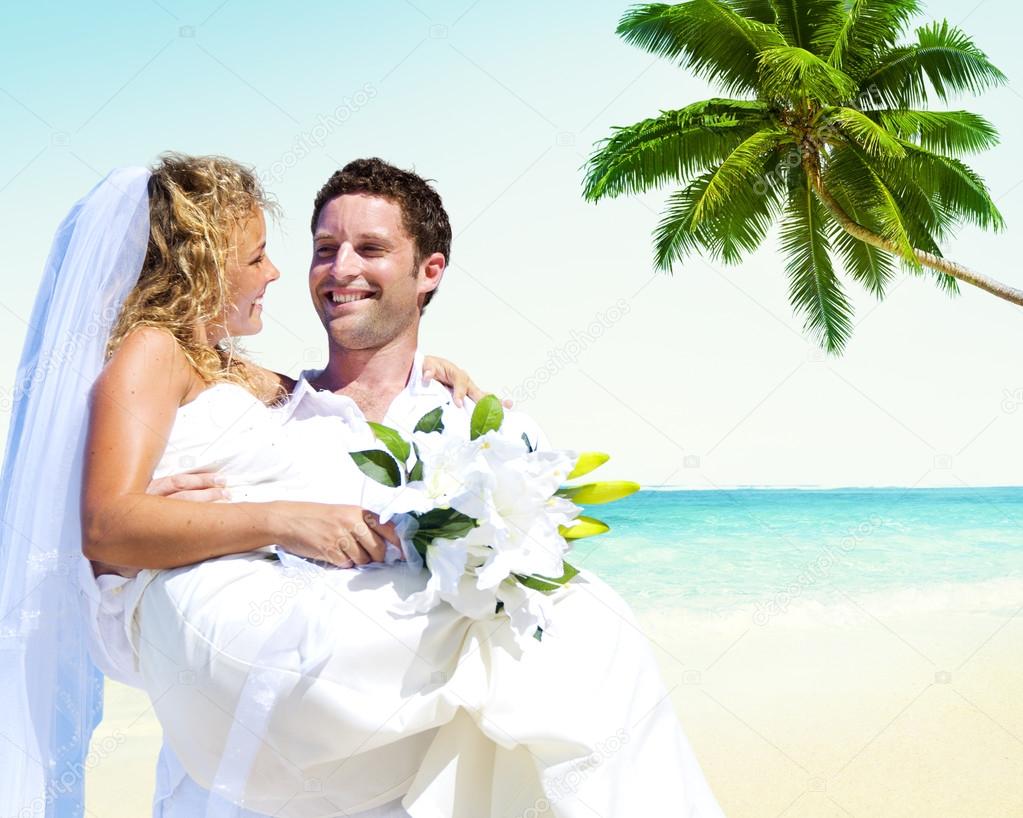 Couple on Honeymoon at Summer Beach Concept